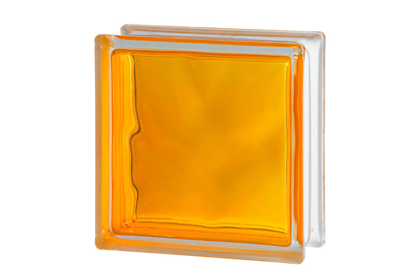 brique de verre translucide colorée jaune et de dimension standard 19x19x8cm