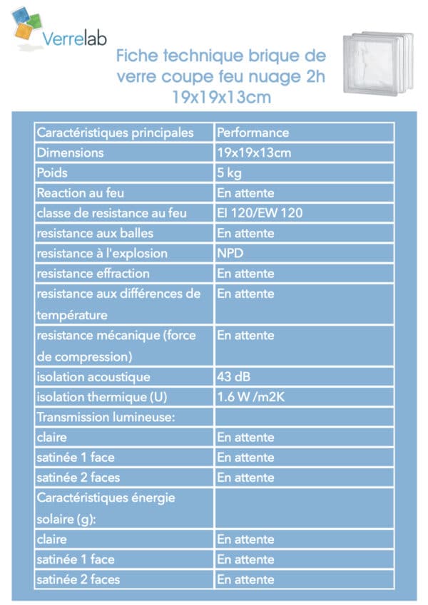 pave de verre coupe feu 2H