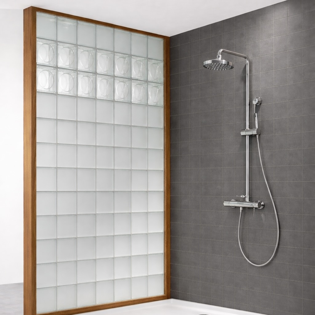 photo d'une paroi de douche en brique de verre