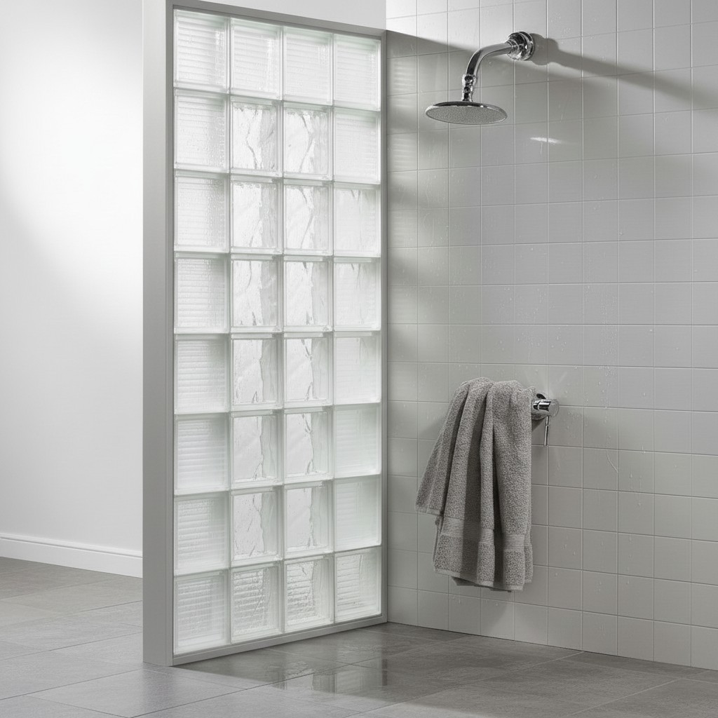 photo d'une paroi en carreaux de verre dans une douche