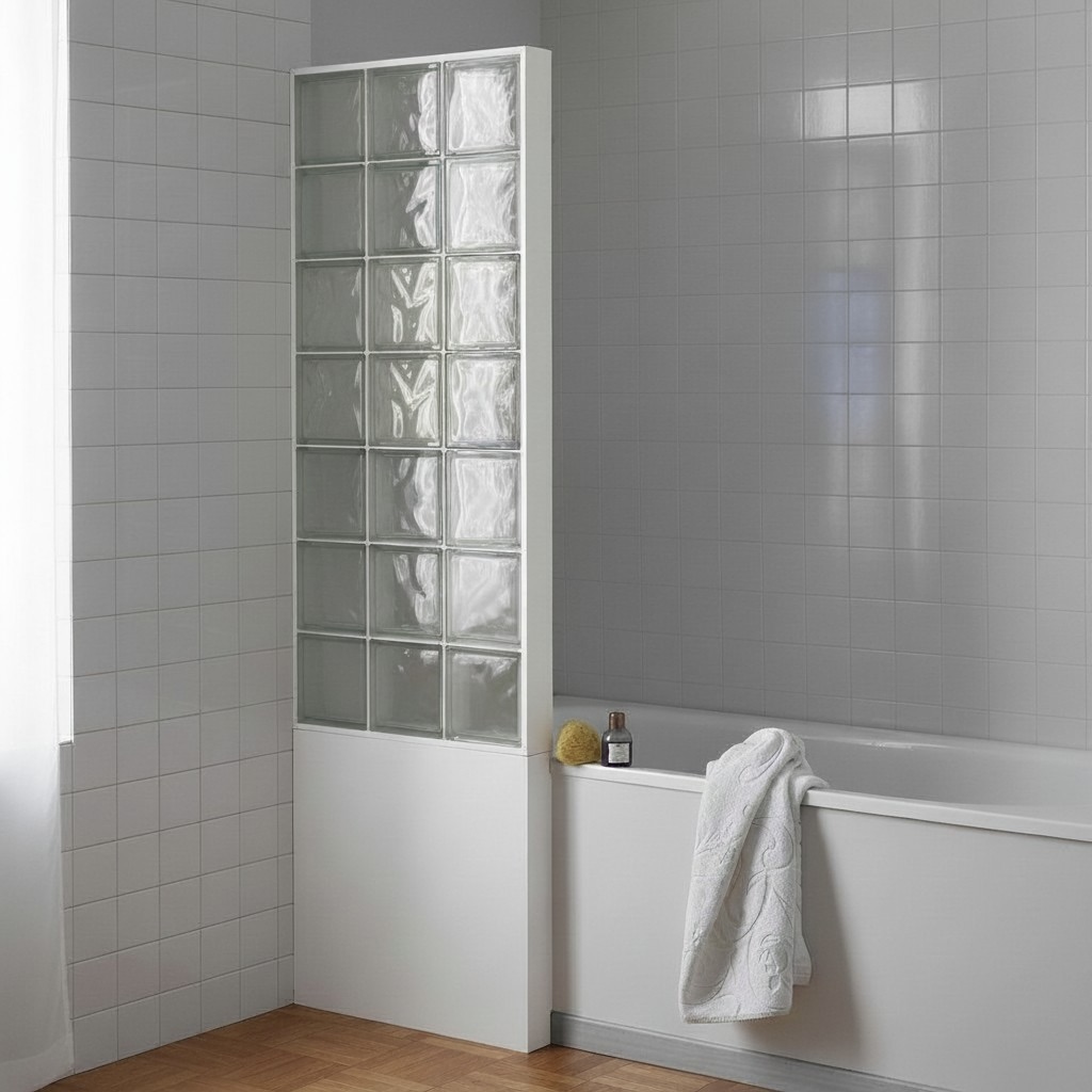 photo d'un pare baignoire en carreaux de verre dans une salle de bain