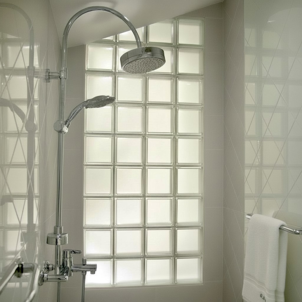 photo d'une paroi de douche en pavés de verre incolore