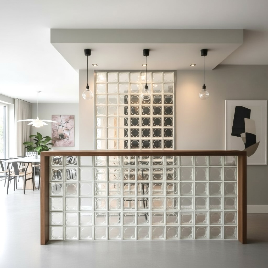 photo d'un mur en brique de verre en intérieur